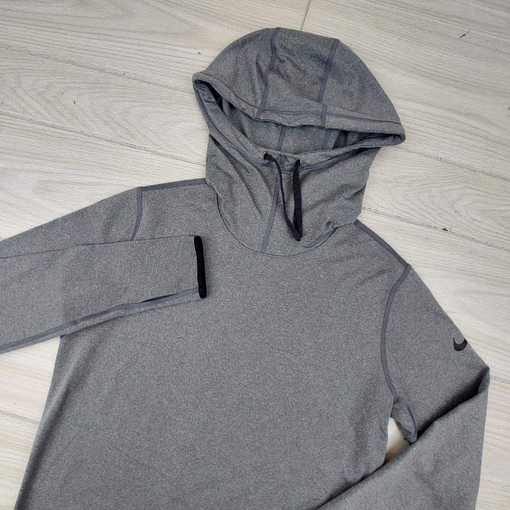 Nike Pro Hoodie Womens XL Gray Dri-FIT Funnel Neck Thumbhole Gorpcore Athletic